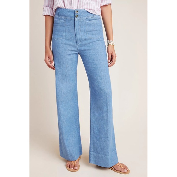 Anthropologie Denim - Pilcro Anthropologie High Waisted Wide Leg Chambray Trouser Jeans Sz 28 Linen